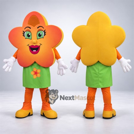 Flower Mascot Costume - Orange, Green Shirt Flower Mascot Costume - Orange, Green Shirt