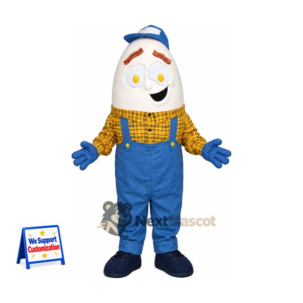Egg Mascot Costume - Blue Overalls