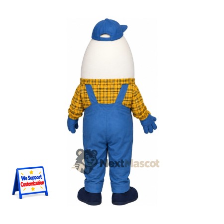 Egg Mascot Costume - Blue Overalls Egg Mascot Costume - Blue Overalls