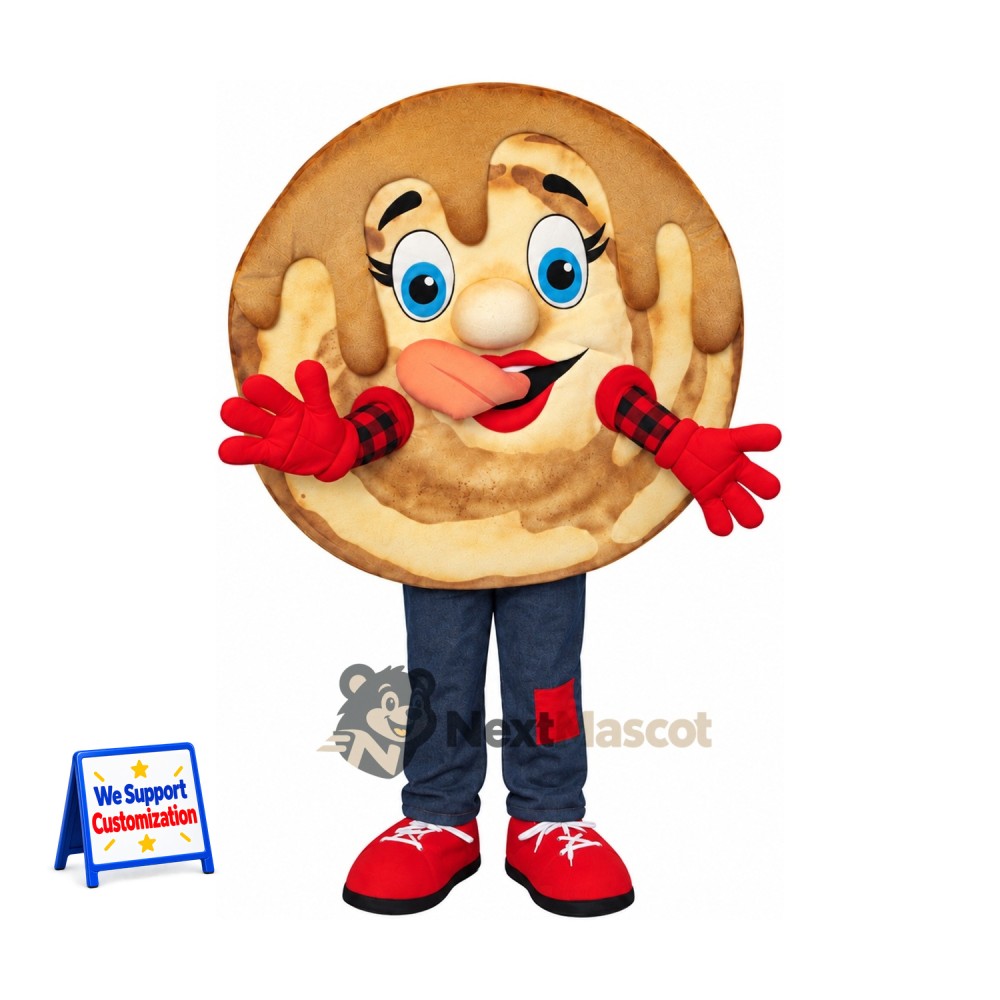 Cookie Mascot Costume - Round, Chocolate Topping and Red Shoes Cookie Mascot Costume - Round, Chocolate Topping and Red Shoes
