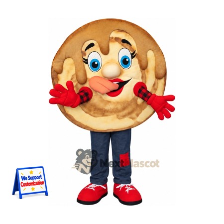 Cookie Mascot Costume - Round, Chocolate Topping and Red Shoes Cookie Mascot Costume - Round, Chocolate Topping and Red Shoes