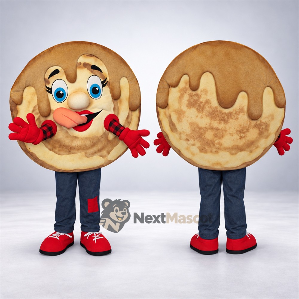 Cookie Mascot Costume - Round, Chocolate Topping and Red Shoes Cookie Mascot Costume - Round, Chocolate Topping and Red Shoes