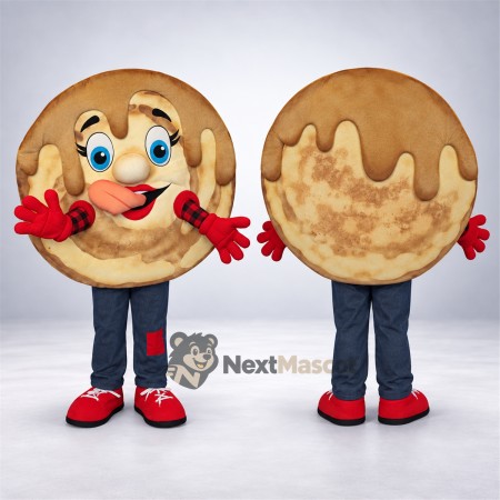 Cookie Mascot Costume - Round, Chocolate Topping and Red Shoes Cookie Mascot Costume - Round, Chocolate Topping and Red Shoes