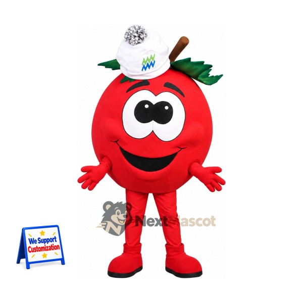 Apple Mascot Costume - Red, White Cap for Food Festivals