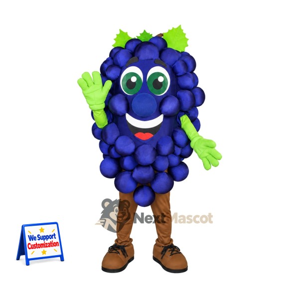 Grapes Mascot Costume - Purple, Green Gloves and Brown Legs