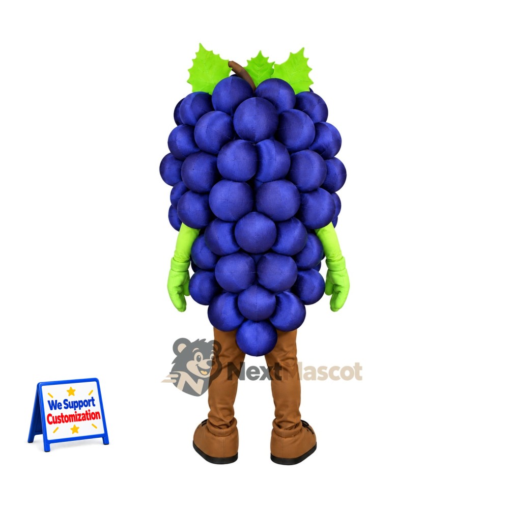 Grapes Mascot Costume - Purple, Green Gloves and Brown Legs Grapes Mascot Costume - Purple, Green Gloves and Brown Legs