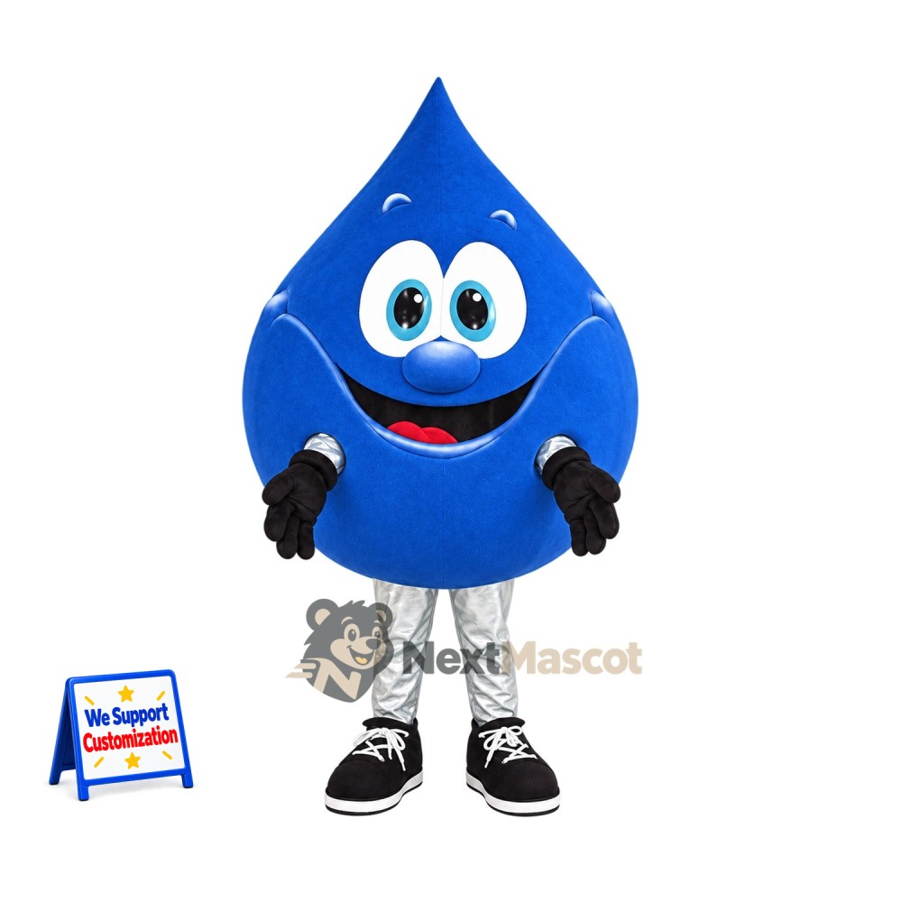 Water Drop Mascot Costume - Blue, White Pants and Black Sneakers for Parades Water Drop Mascot Costume - Blue, White Pants and Black Sneakers for Parades