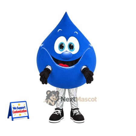 Water Drop Mascot Costume - Blue, White Pants and Black Sneakers for Parades Water Drop Mascot Costume - Blue, White Pants and Black Sneakers for Parades