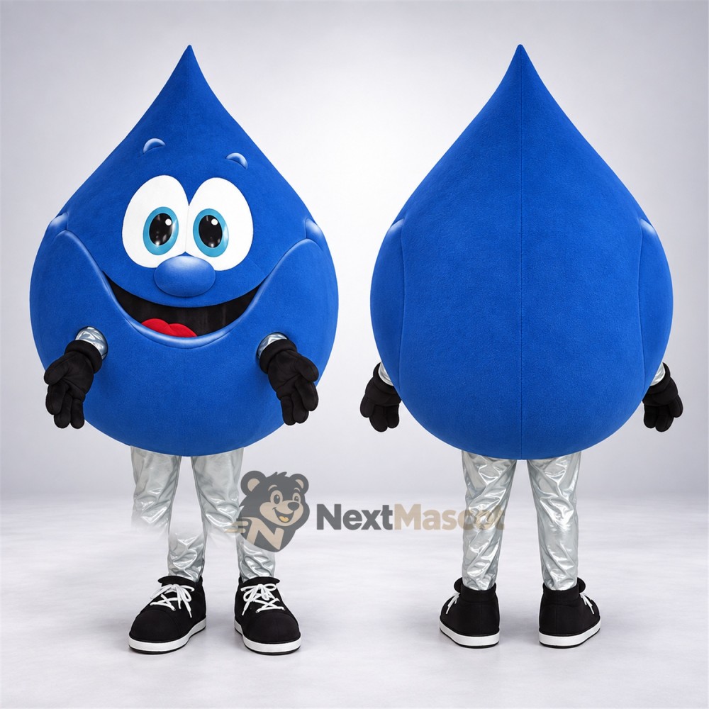Water Drop Mascot Costume - Blue, White Pants and Black Sneakers for Parades Water Drop Mascot Costume - Blue, White Pants and Black Sneakers for Parades