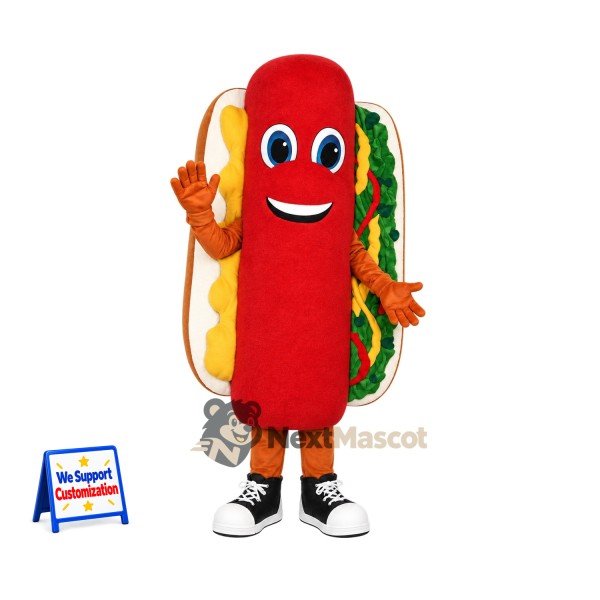 Hot Dog Mascot Costume - Relish and Black Shoes