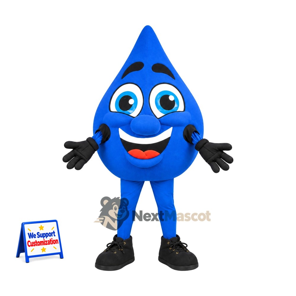 Water Drop Mascot Costume - Blue, Black Gloves Water Drop Mascot Costume - Blue, Black Gloves
