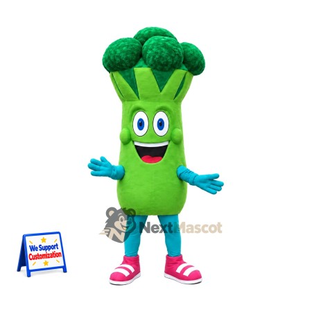 Broccoli Mascot Costume - Blue Gloves and Pink Sneakers Broccoli Mascot Costume - Blue Gloves and Pink Sneakers