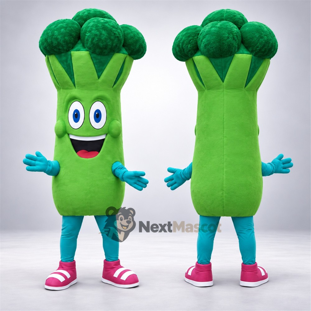 Broccoli Mascot Costume - Blue Gloves and Pink Sneakers Broccoli Mascot Costume - Blue Gloves and Pink Sneakers