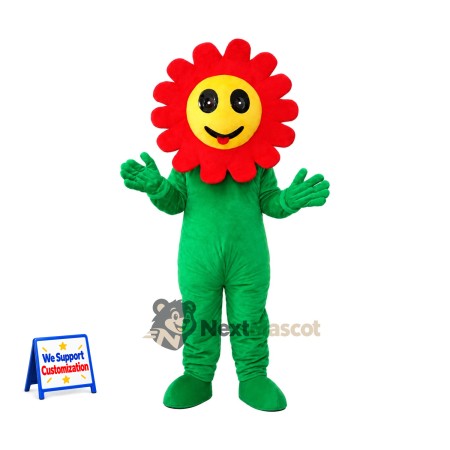 Flower Mascot Costume - Red, Yellow Face and Green Body Flower Mascot Costume - Red, Yellow Face and Green Body