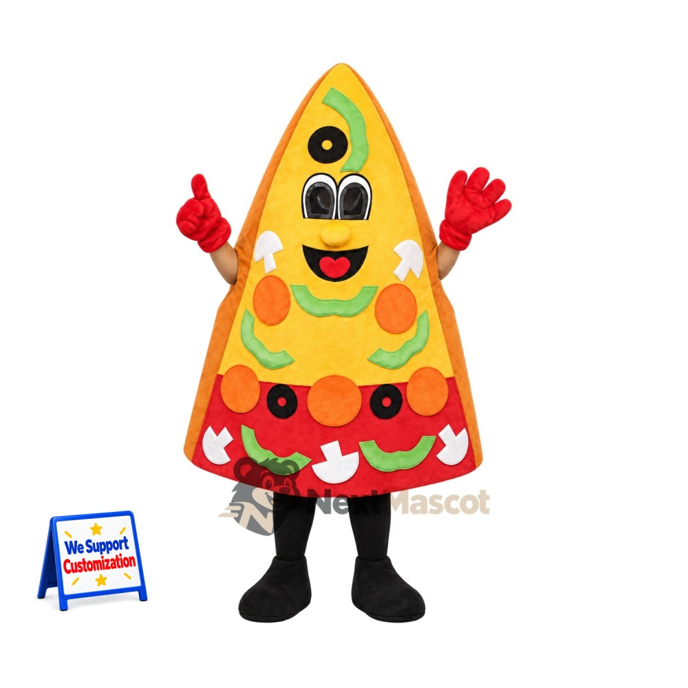 Pizza Slice Mascot Costume - Red Gloves and Black Legs Pizza Slice Mascot Costume - Red Gloves and Black Legs