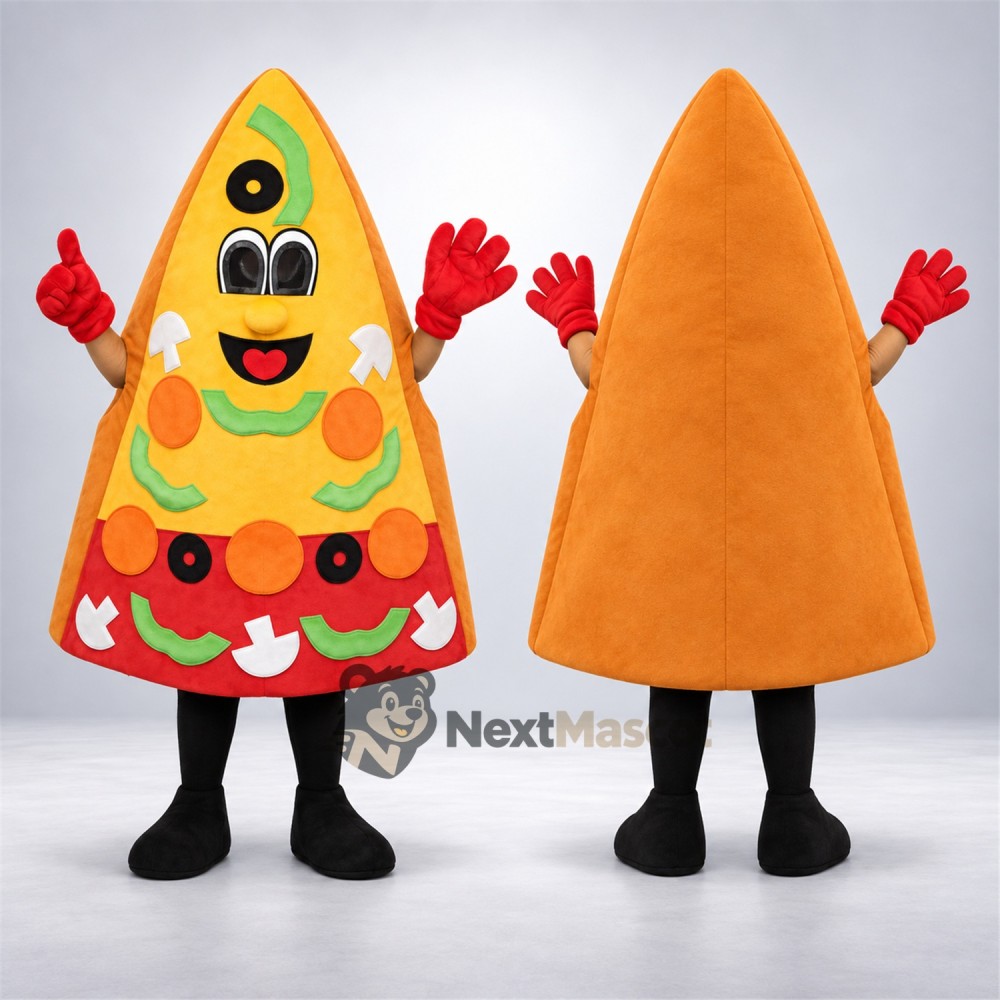 Pizza Slice Mascot Costume - Red Gloves and Black Legs Pizza Slice Mascot Costume - Red Gloves and Black Legs