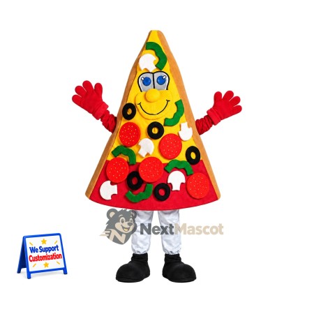 Pizza Slice Mascot Costume - Red Gloves and White Legs for Food Festivals Pizza Slice Mascot Costume - Red Gloves and White Legs for Food Festivals
