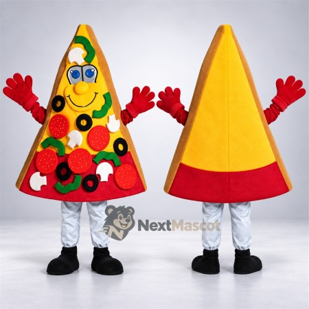 Pizza Slice Mascot Costume - Red Gloves and White Legs for Food Festivals Pizza Slice Mascot Costume - Red Gloves and White Legs for Food Festivals