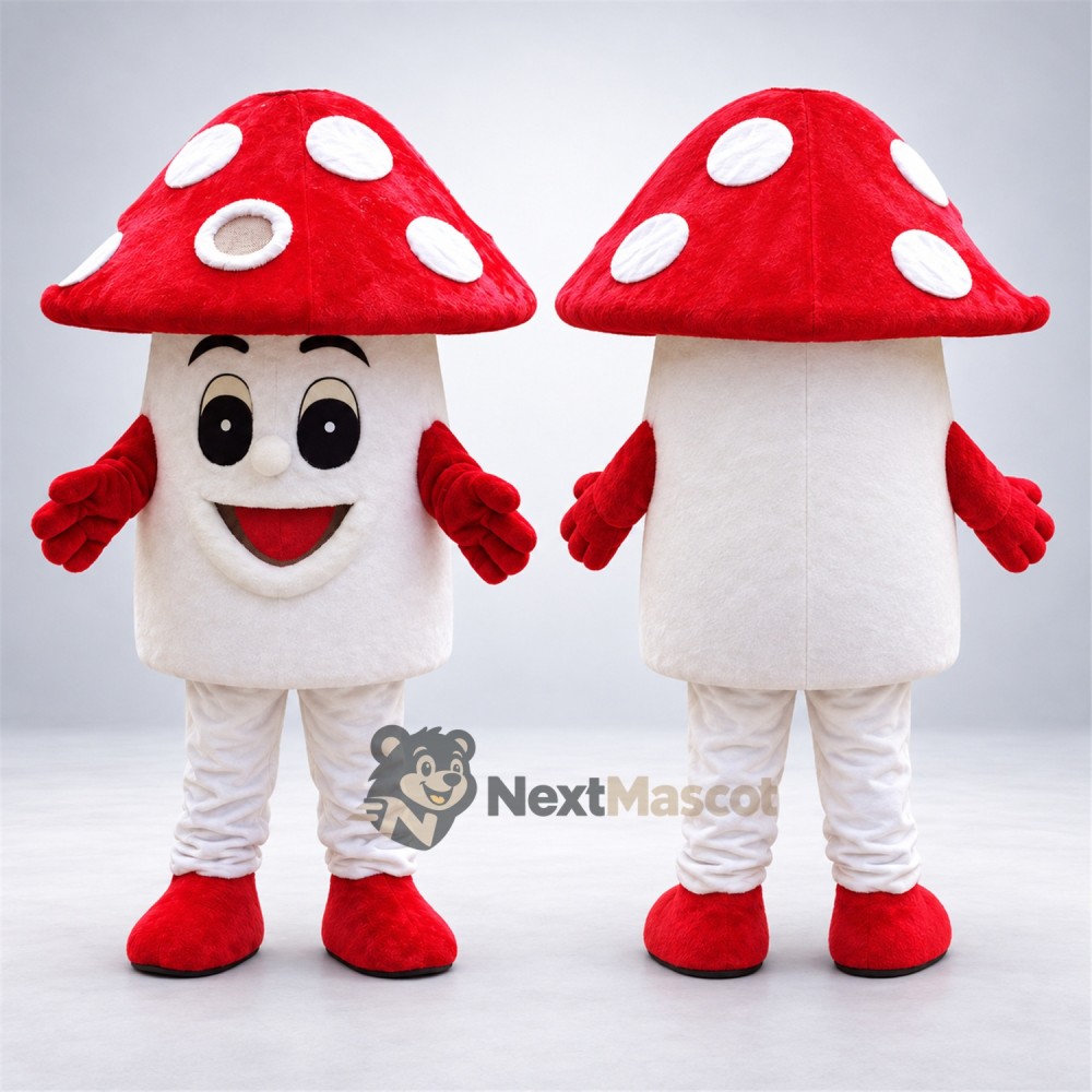 Mushroom Mascot Costume - Red, White Spots and Red Gloves Mushroom Mascot Costume - Red, White Spots and Red Gloves