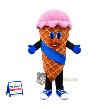 Ice Cream Cone Mascot Costume - Pink, Blue Sash Ice Cream Cone Mascot Costume - Pink, Blue Sash