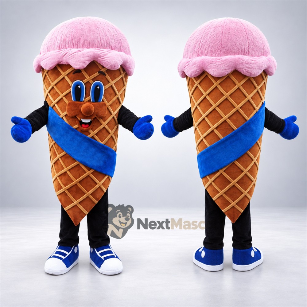 Ice Cream Cone Mascot Costume - Pink, Blue Sash Ice Cream Cone Mascot Costume - Pink, Blue Sash