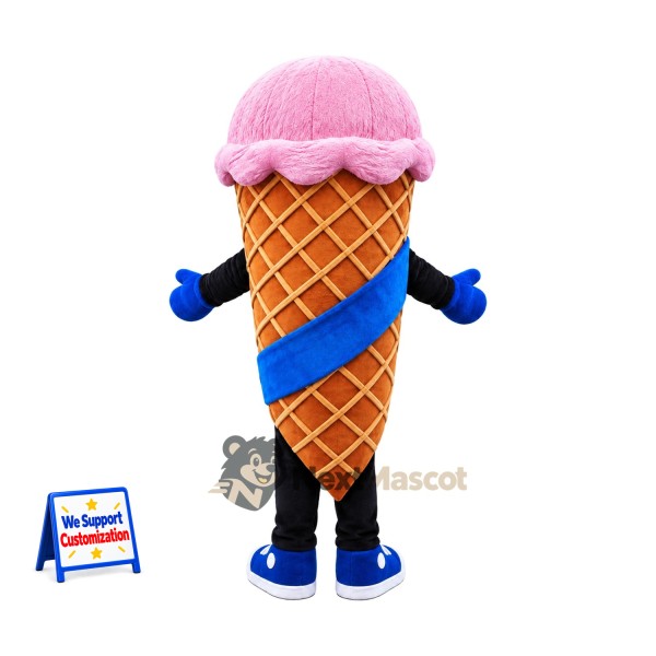 Ice Cream Cone Mascot Costume - Pink, Blue Sash Ice Cream Cone Mascot Costume - Pink, Blue Sash