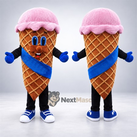 Ice Cream Cone Mascot Costume - Pink, Blue Sash Ice Cream Cone Mascot Costume - Pink, Blue Sash