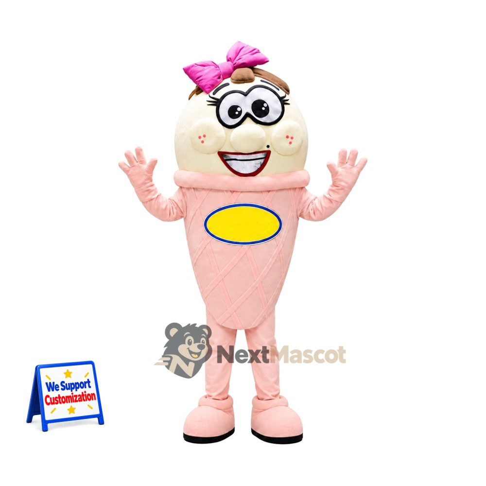 Yogurt Character Mascot Costume - Pink, Pink Bow