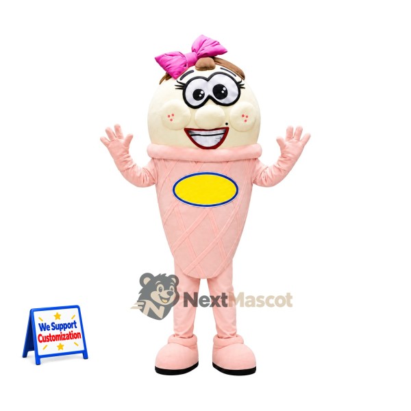 Yogurt Character Mascot Costume - Pink, Pink Bow