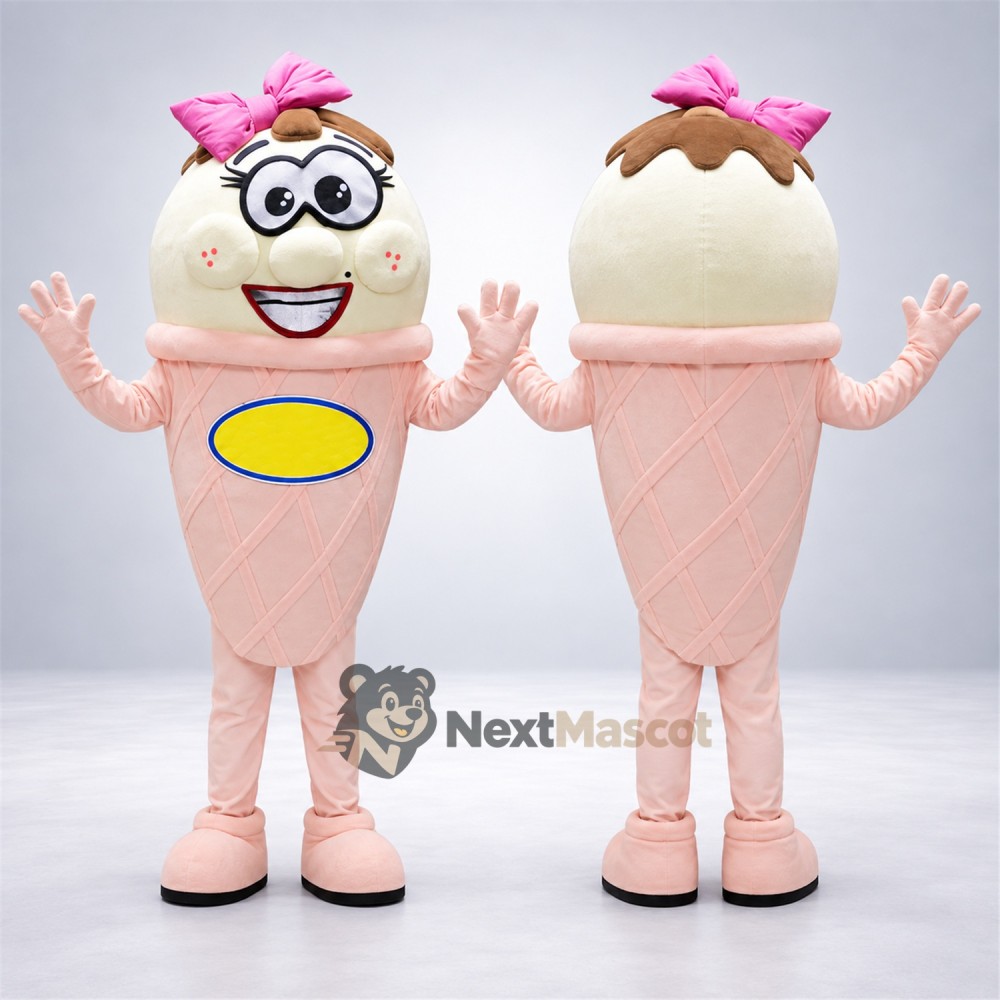 Yogurt Character Mascot Costume - Pink, Pink Bow
