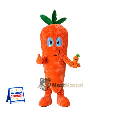 Carrot Mascot Costume - Blue Eyes and Green Leaves Carrot Mascot Costume - Blue Eyes and Green Leaves