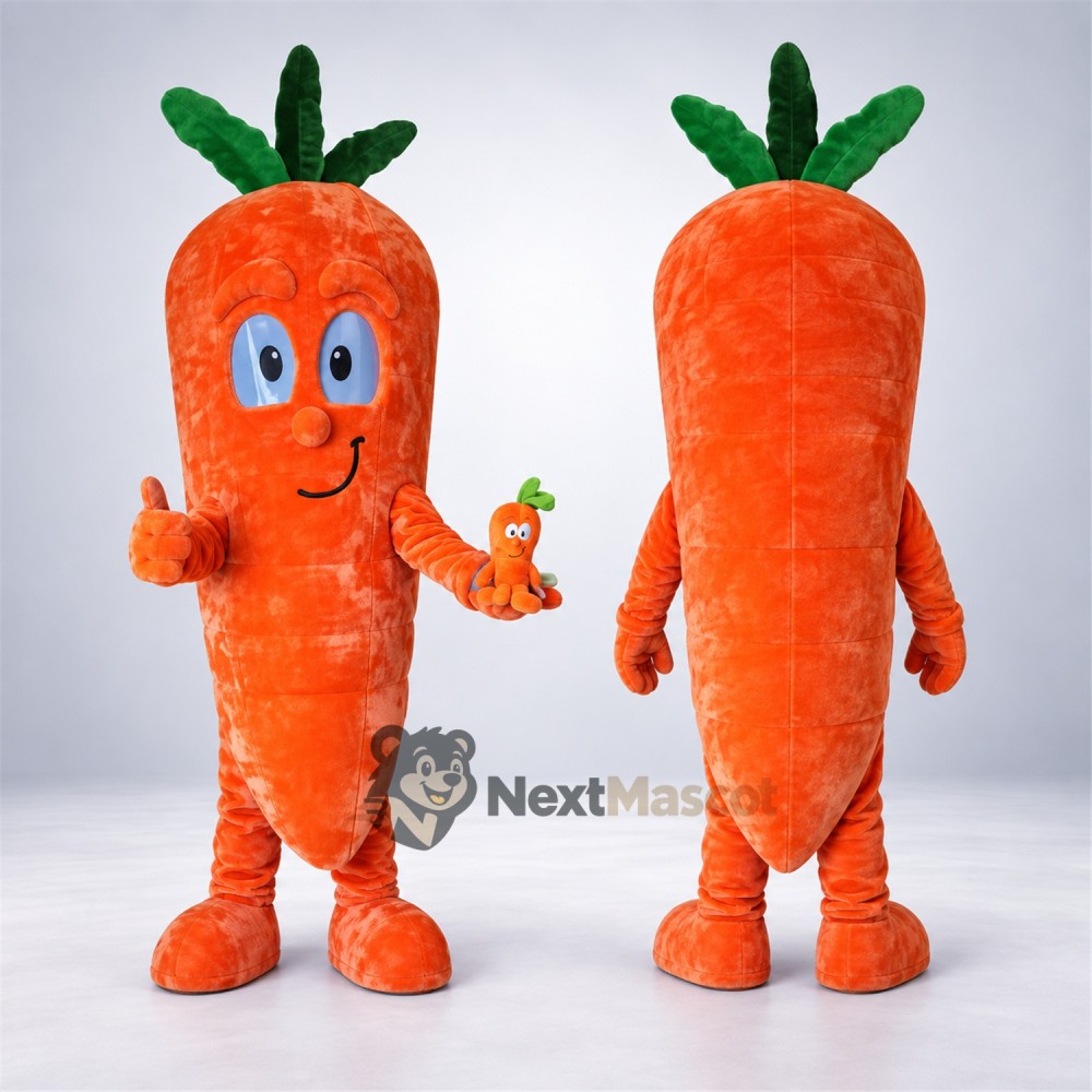 Carrot Mascot Costume - Blue Eyes and Green Leaves Carrot Mascot Costume - Blue Eyes and Green Leaves