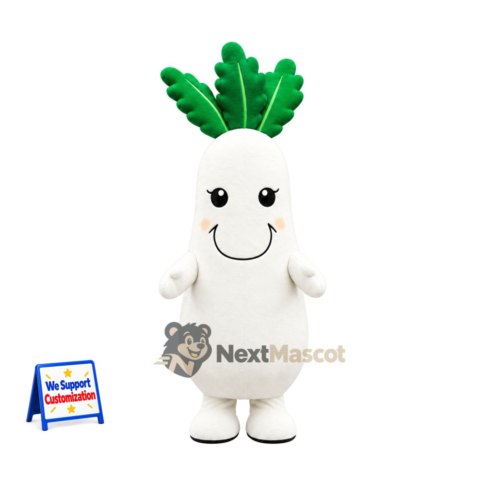 Radish Mascot Costume - White, Green Leaves Radish Mascot Costume - White, Green Leaves