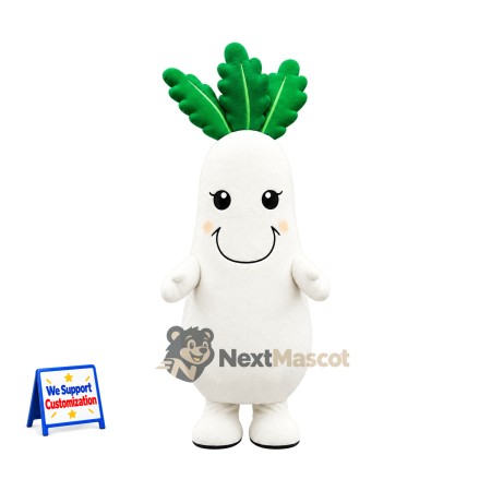 Radish Mascot Costume - White, Green Leaves Radish Mascot Costume - White, Green Leaves