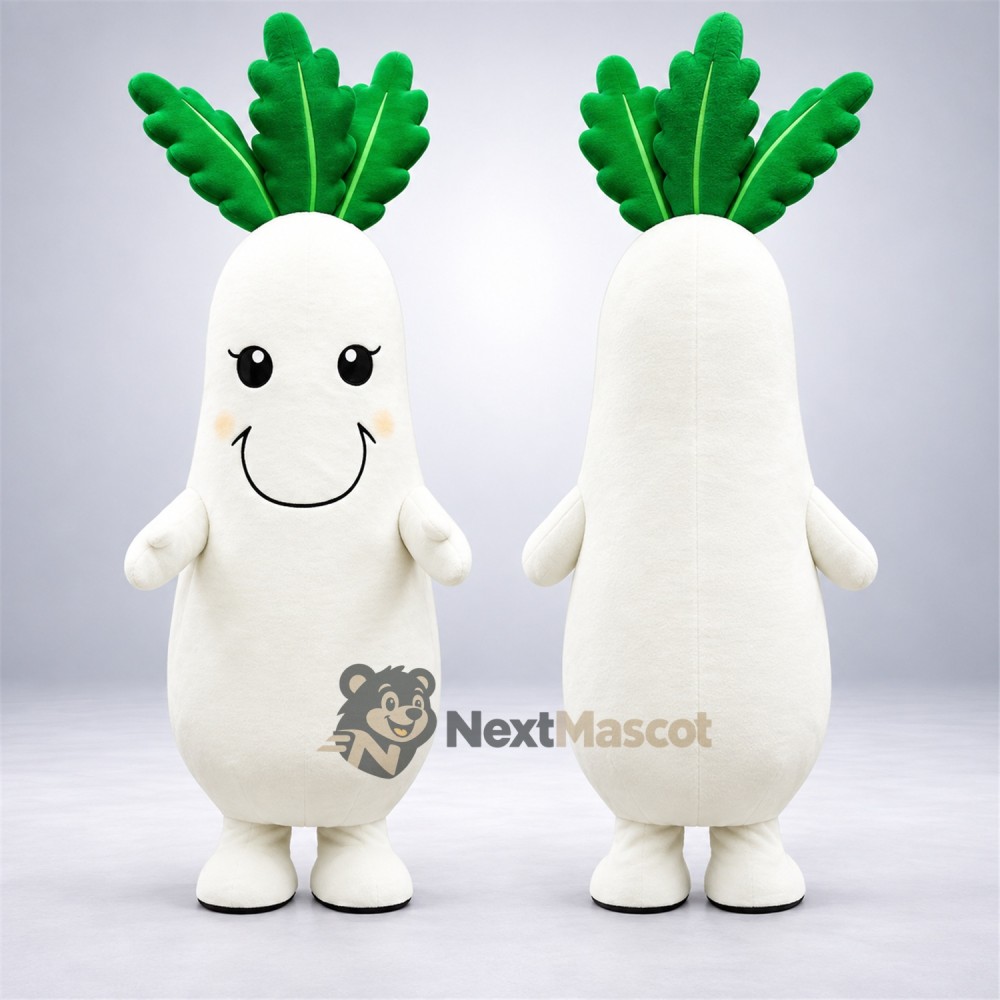Radish Mascot Costume - White, Green Leaves Radish Mascot Costume - White, Green Leaves