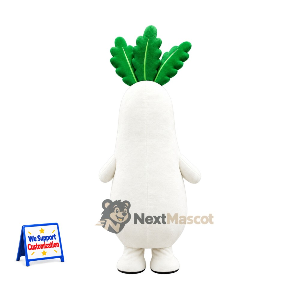 Radish Mascot Costume - White, Green Leaves Radish Mascot Costume - White, Green Leaves