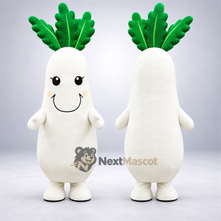 Radish Mascot Costume - White, Green Leaves Radish Mascot Costume - White, Green Leaves