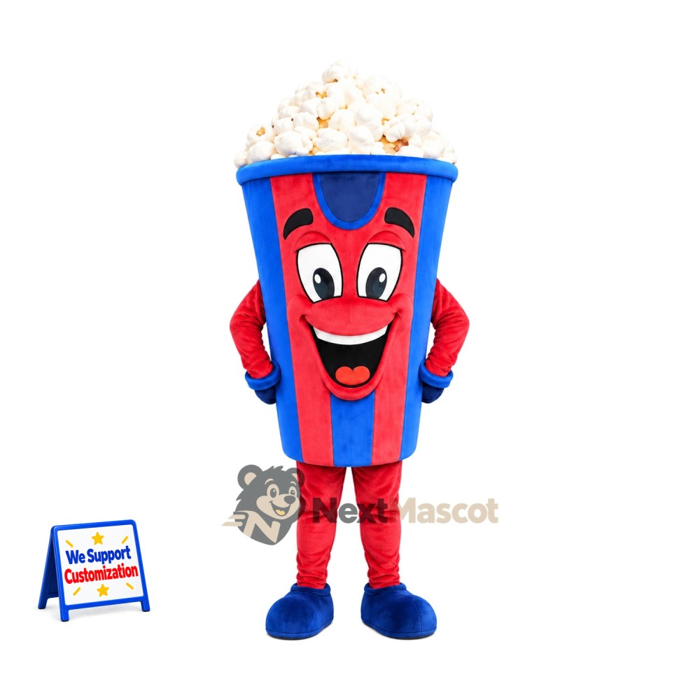 Popcorn Mascot Costume - Red and Blue Striped Carton Popcorn Mascot Costume - Red and Blue Striped Carton