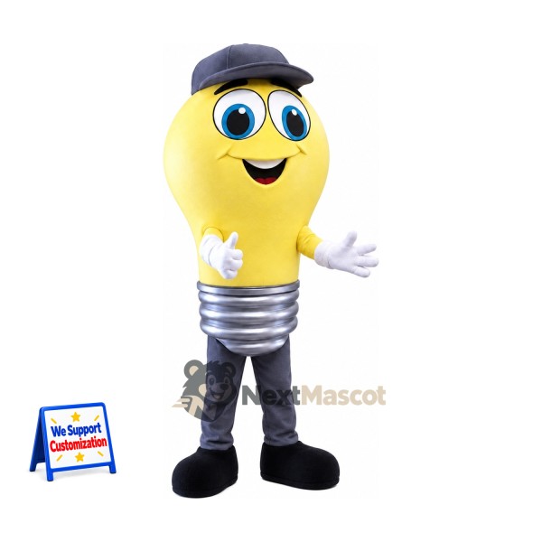 Bulb Mascot Costume - Light, Black Cap
