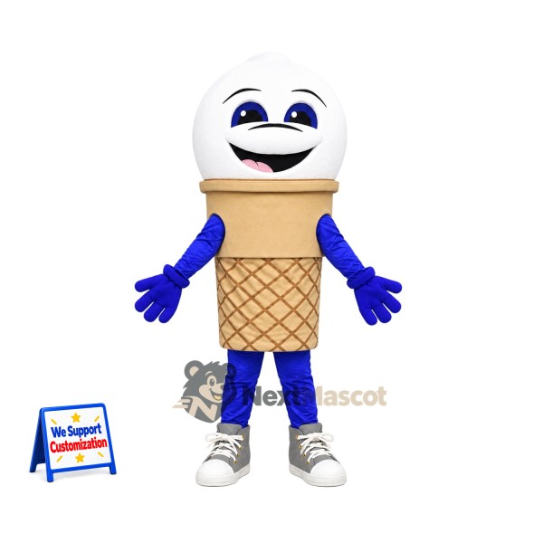 Vanilla Ice Cream Cone Mascot Costume - Blue Arms and Legs