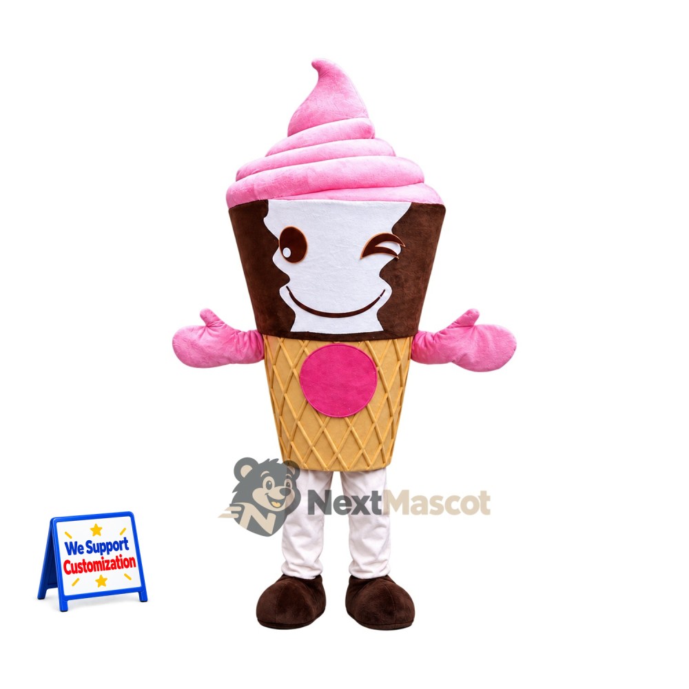 Ice Cream Cone Mascot Costume - Pink, White Legs Ice Cream Cone Mascot Costume - Pink, White Legs