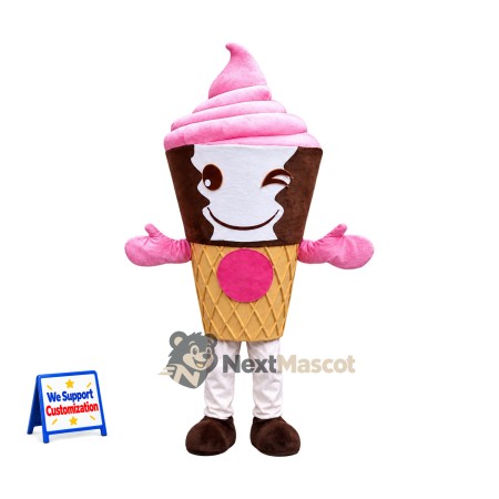 Ice Cream Cone Mascot Costume - Pink, White Legs Ice Cream Cone Mascot Costume - Pink, White Legs