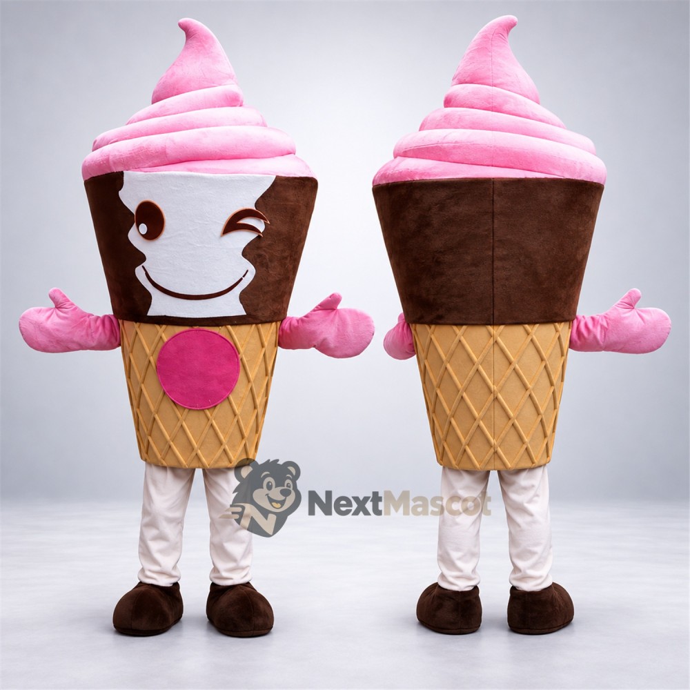 Ice Cream Cone Mascot Costume - Pink, White Legs Ice Cream Cone Mascot Costume - Pink, White Legs