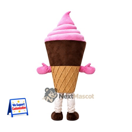Ice Cream Cone Mascot Costume - Pink, Brown Shoes Ice Cream Cone Mascot Costume - Pink, Brown Shoes