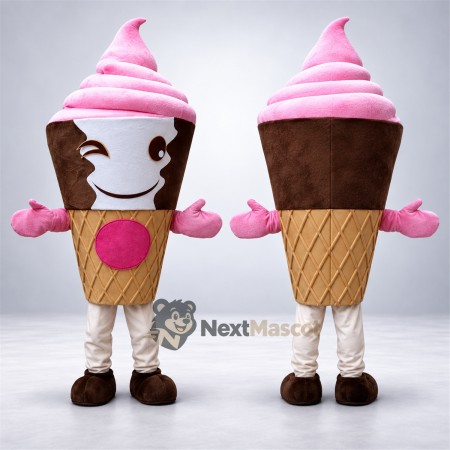 Ice Cream Cone Mascot Costume - Pink, Brown Shoes Ice Cream Cone Mascot Costume - Pink, Brown Shoes