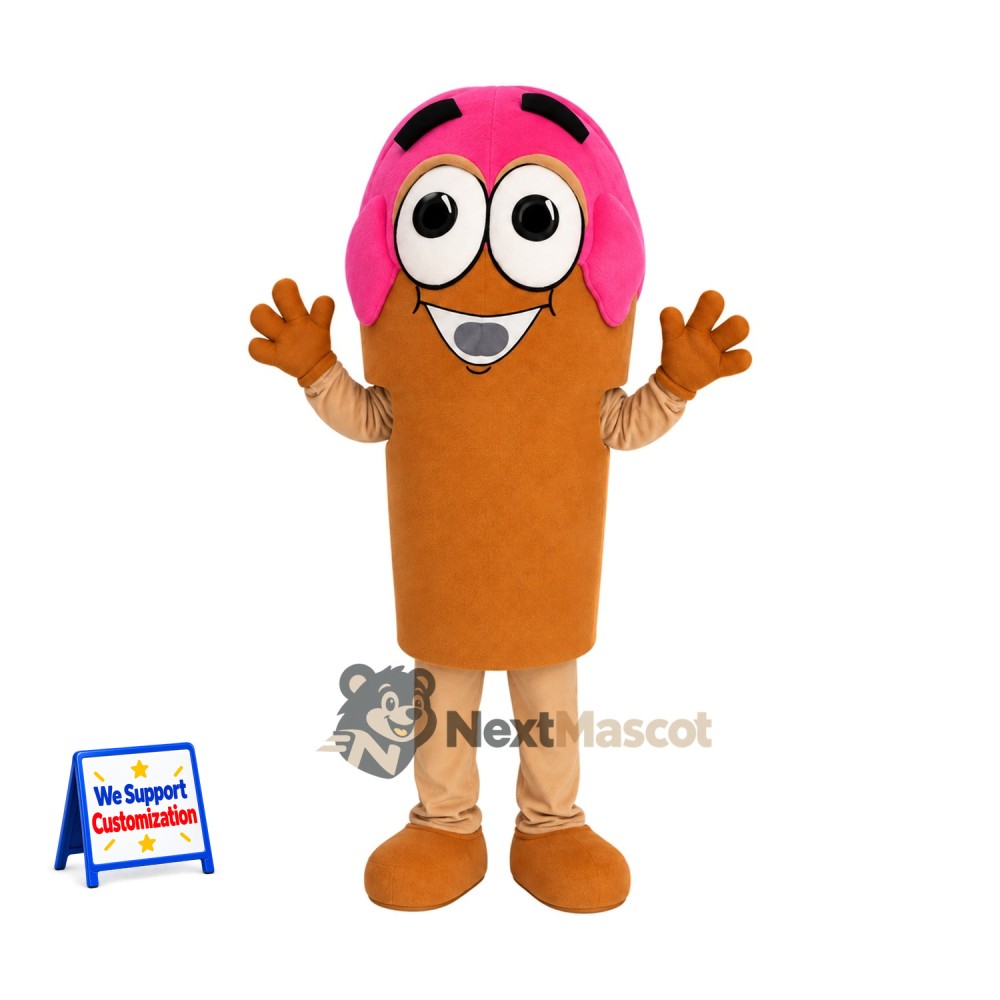 Ice Cream Cone Mascot Costume - Pink, Brown Gloves and Legs Ice Cream Cone Mascot Costume - Pink, Brown Gloves and Legs
