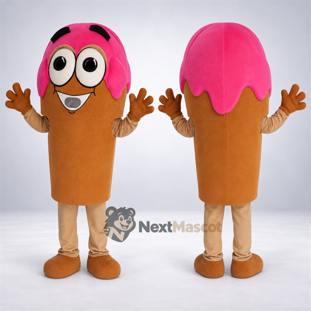 Ice Cream Cone Mascot Costume - Pink, Brown Gloves and Legs Ice Cream Cone Mascot Costume - Pink, Brown Gloves and Legs