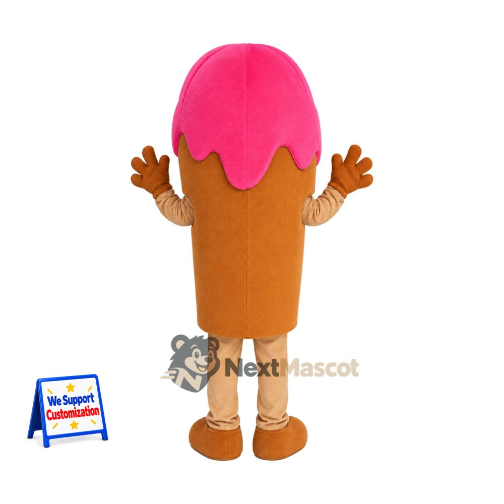 Ice Cream Cone Mascot Costume - Pink, Brown Gloves and Legs Ice Cream Cone Mascot Costume - Pink, Brown Gloves and Legs