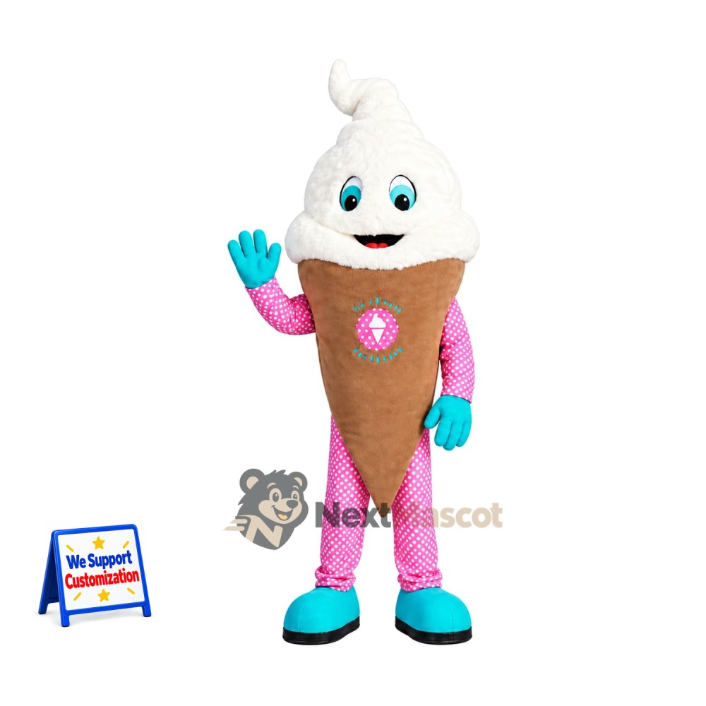 Vanilla Ice Cream Cone Mascot Costume - Pink Legs and Blue Gloves Vanilla Ice Cream Cone Mascot Costume - Pink Legs and Blue Gloves