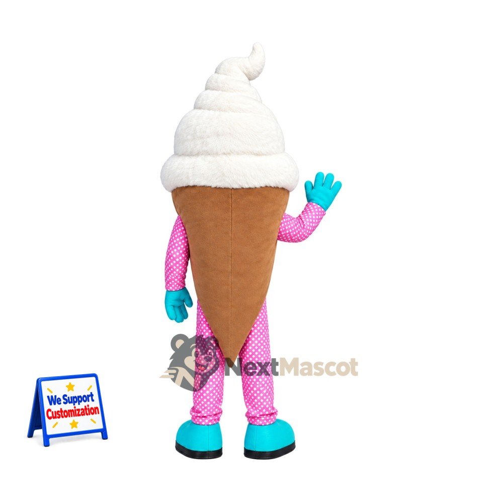 Vanilla Ice Cream Cone Mascot Costume - Pink Legs and Blue Gloves Vanilla Ice Cream Cone Mascot Costume - Pink Legs and Blue Gloves